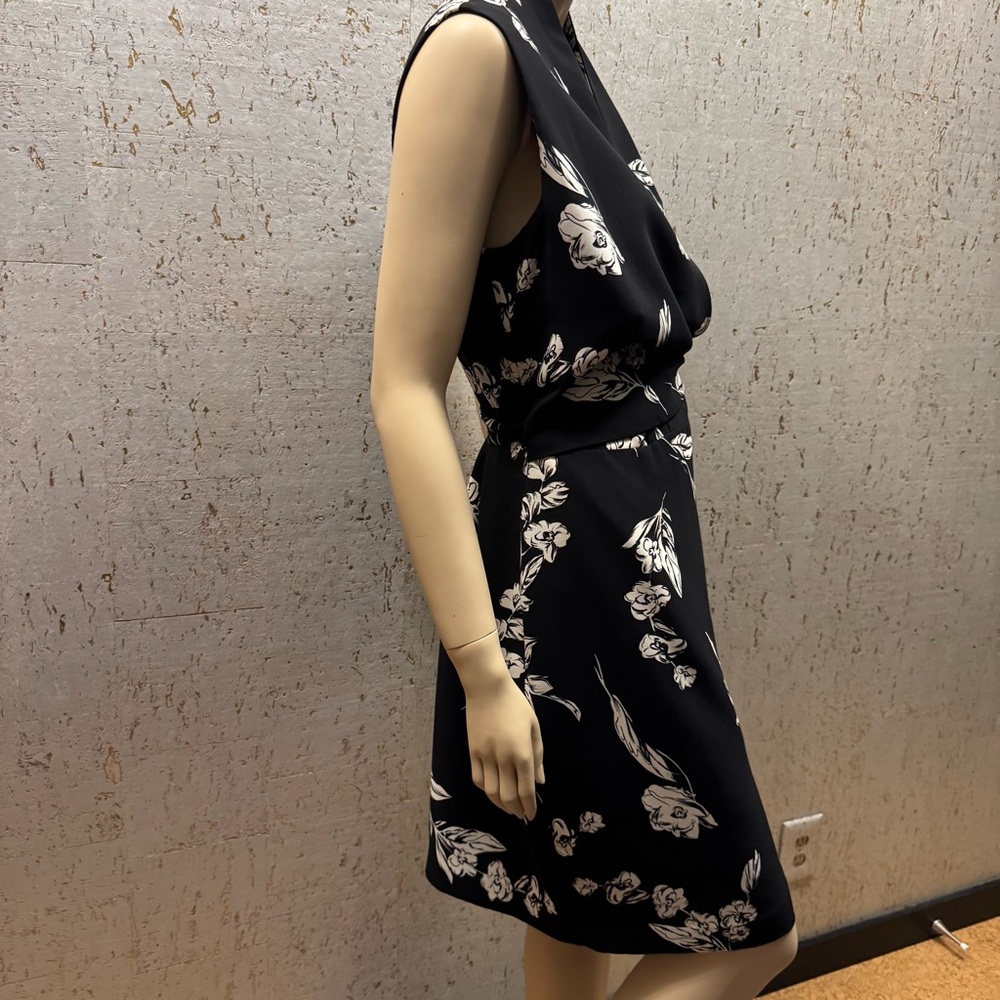 Jones Wear Black and White Asymmetrical Floral Wrap Dress - Picture 2 of 12